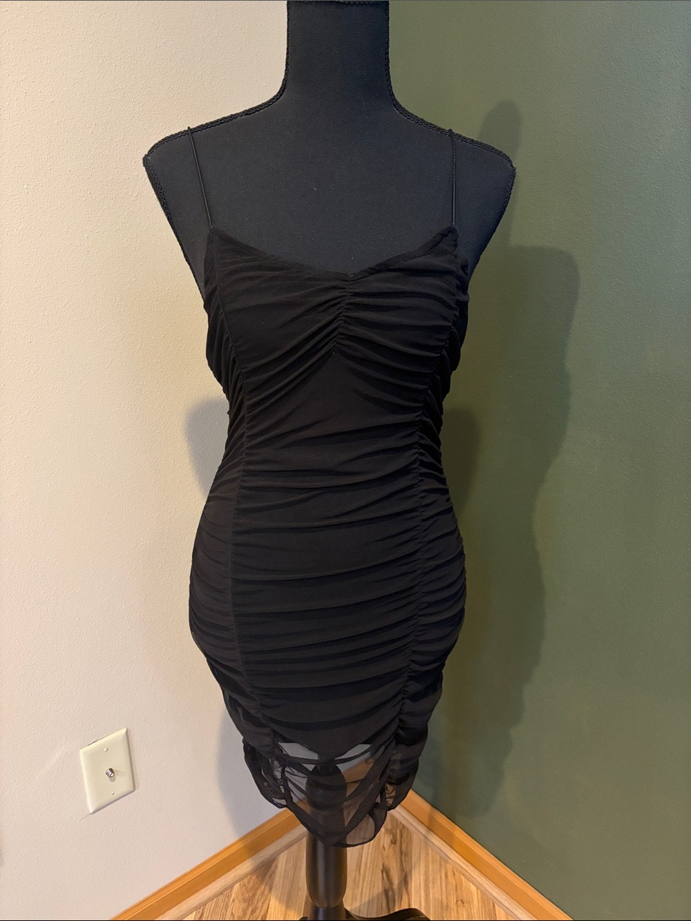 Almost Famous Black Ruched Spaghetti-Strap Mini Dress